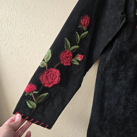 QUACKER FACTORY XS Black Leather Jacket Embroidered Biker Romantic Western NWT - Picture 3 of 14